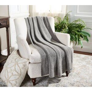 Barefoot Dreams CozyChic 45x60 Stacked Rib Border Blanket Driftwood Comfy Soft
